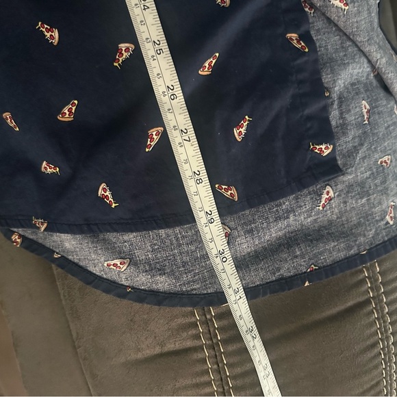 FIVE POINT Men’s Pizza Shirt Nqvy Blue Button Down Short Sleeve Size Large Print - Picture 8 of 9